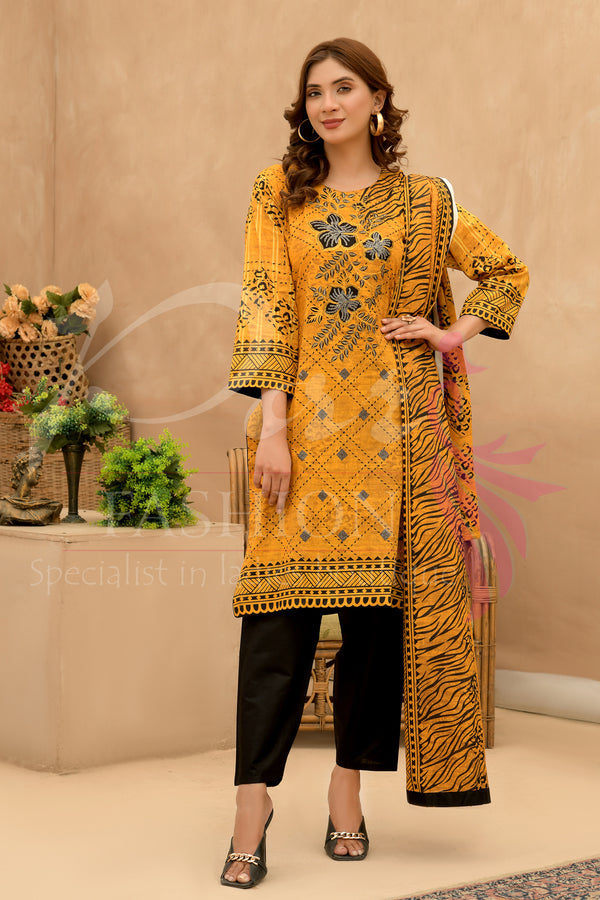 3PC Unstitched EMB Printed Lawn