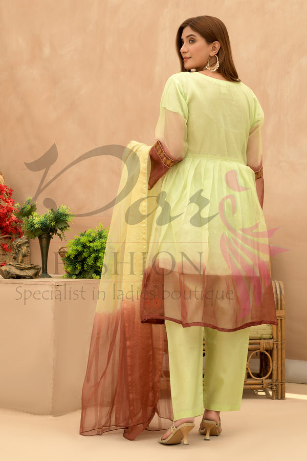 3PC Embroidered 3D Organza Dress