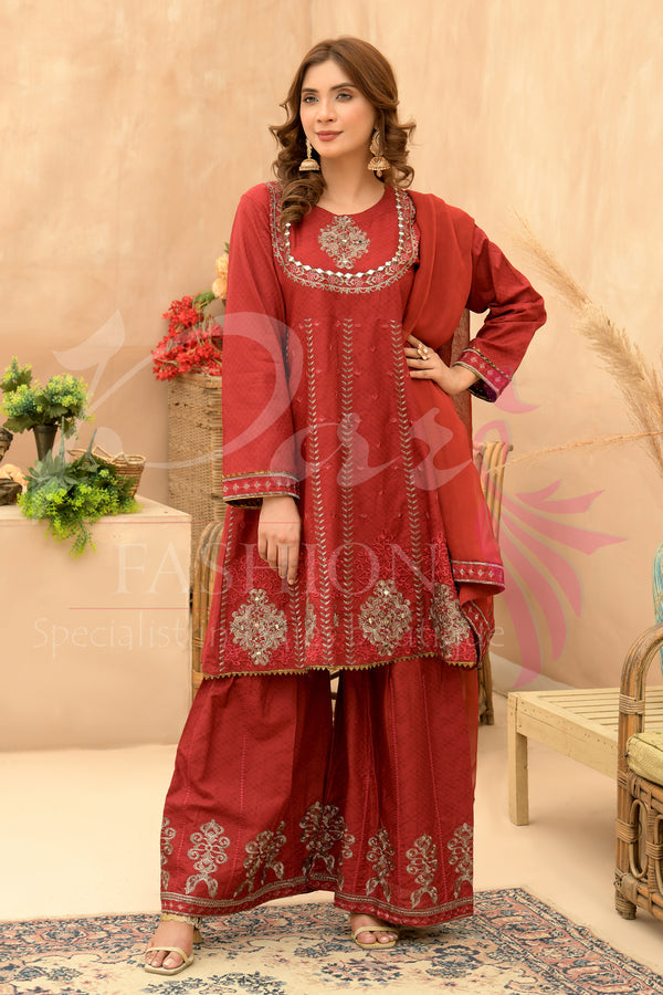 3PC Embroidered Dress