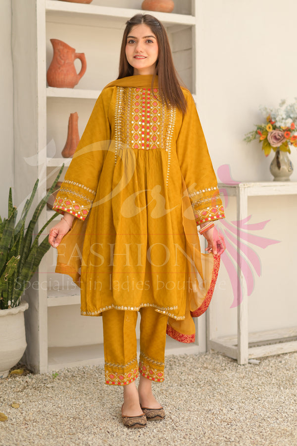 3PC Embroidered Frock