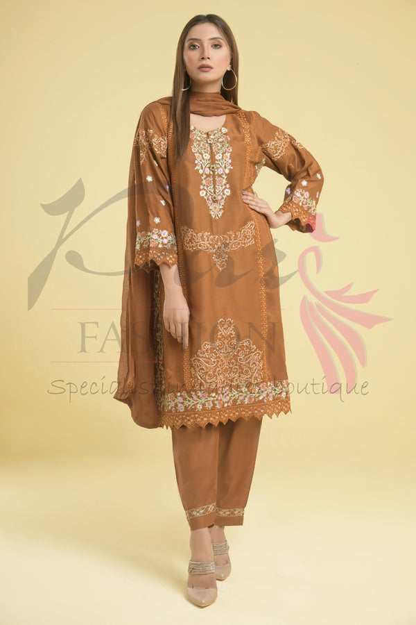 3PC Viscous Embroidered Dress