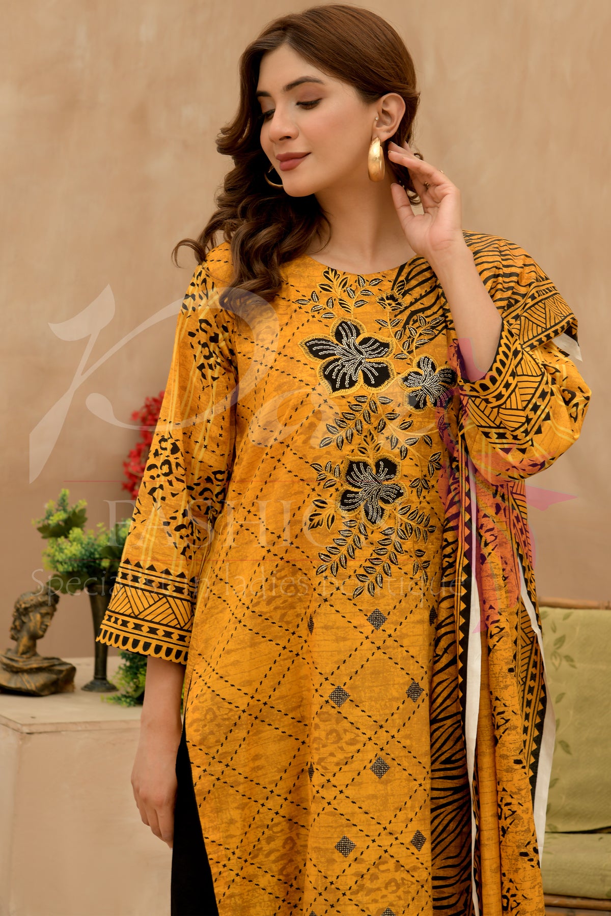 3PC Unstitched EMB Printed Lawn