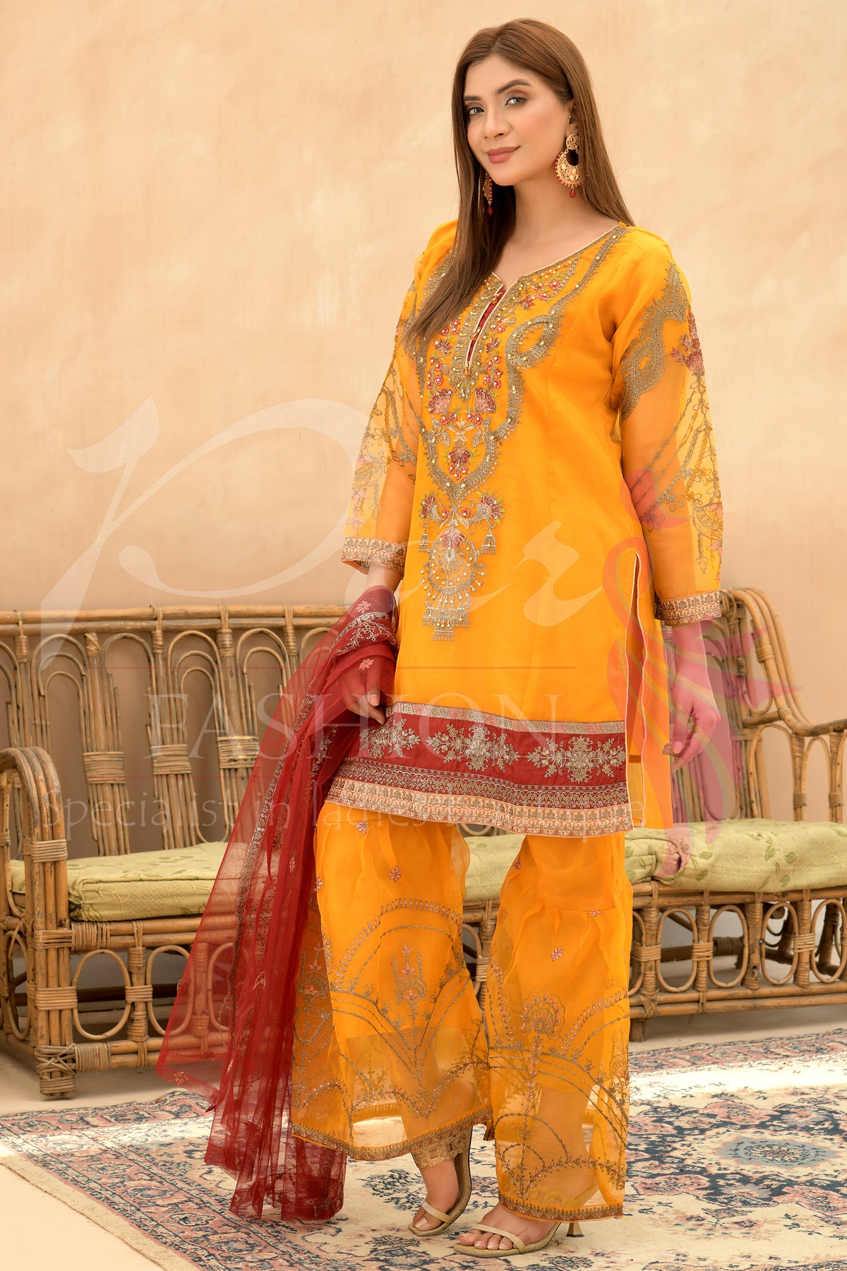 3PC Embroidered Organza Dress
