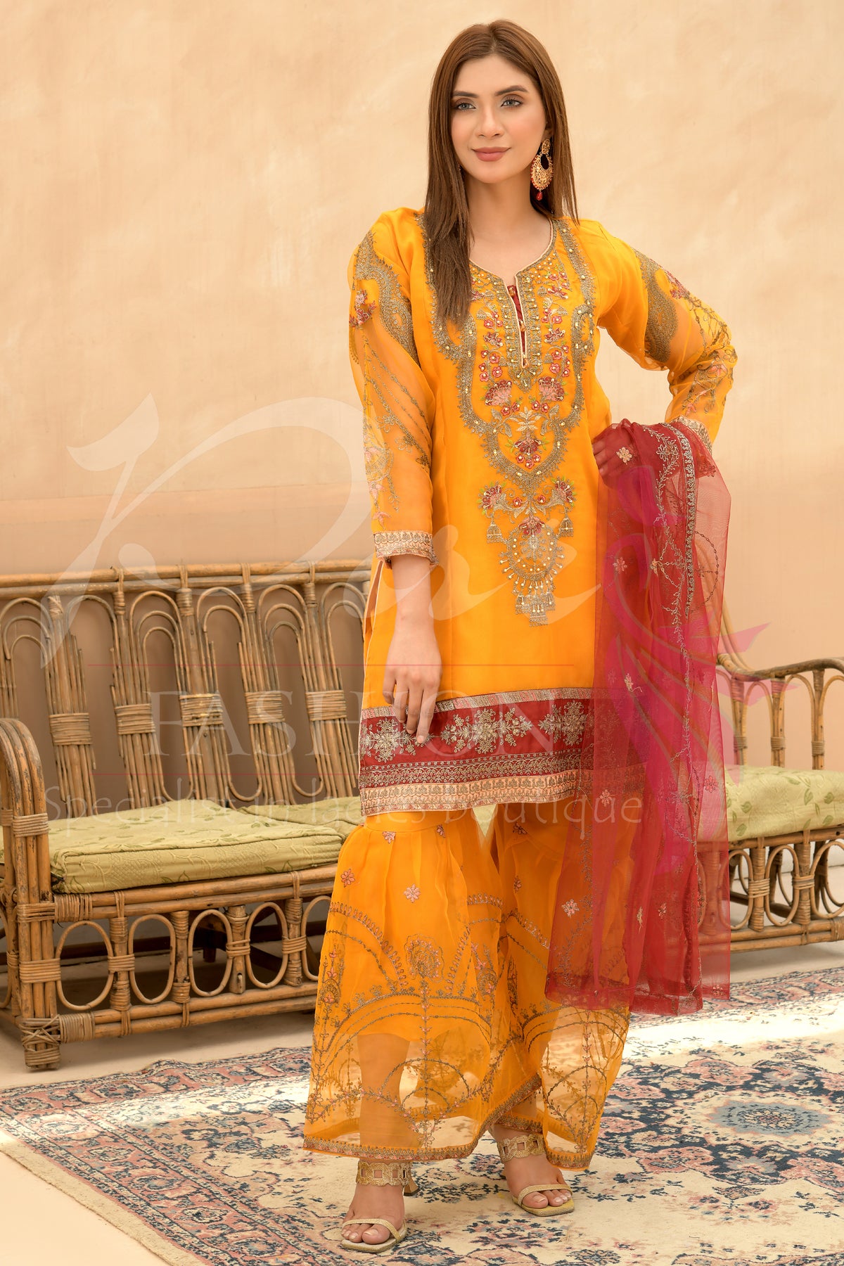 3PC Embroidered Organza Dress
