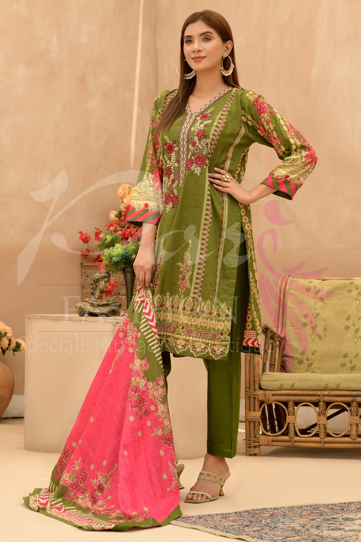 3PC Unstitched EMB Printed Lawn