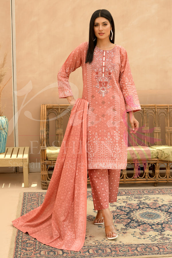 3PC Unstitched EMB Printed Lawn