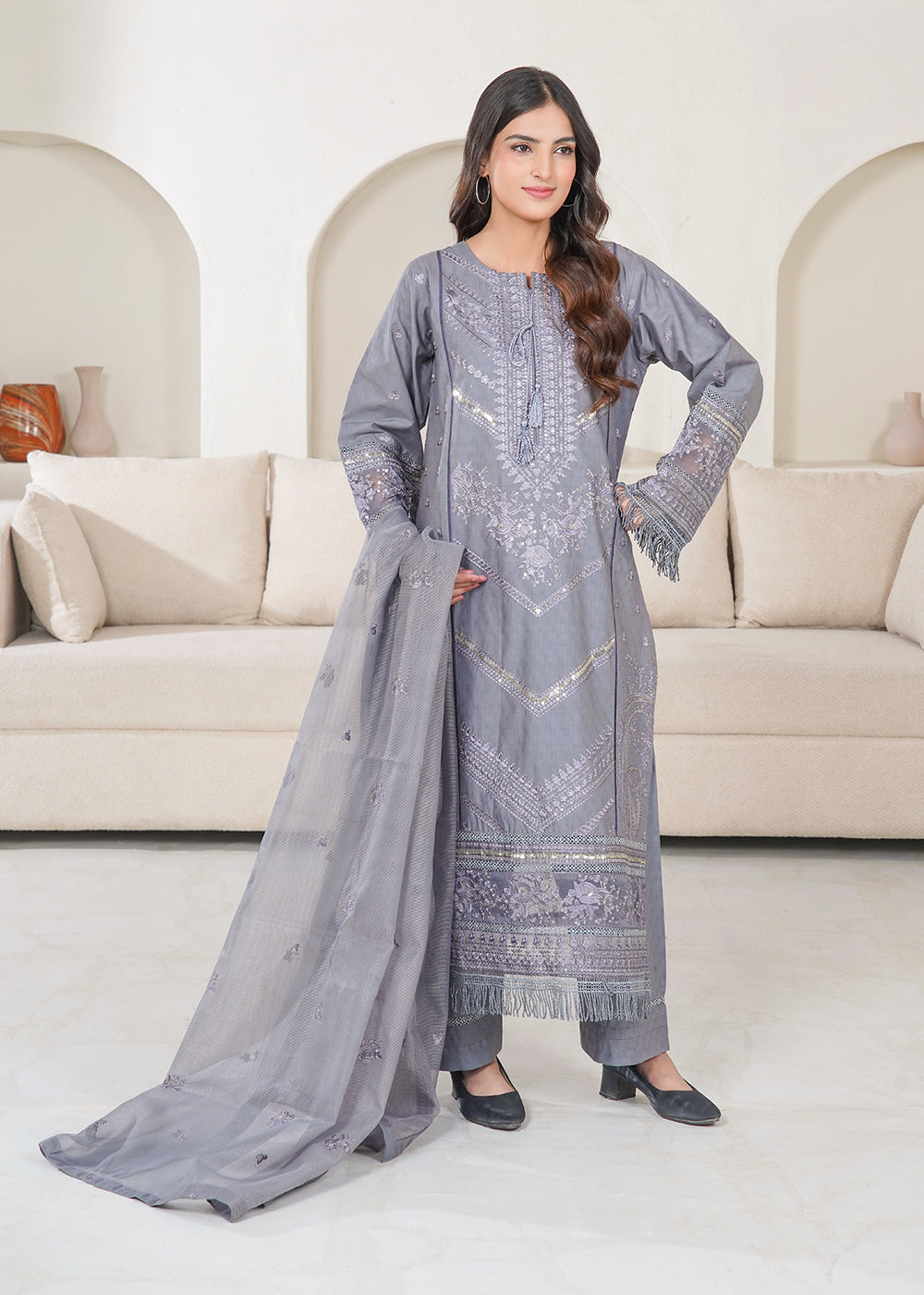 Silver Mist Embroidered 3pc