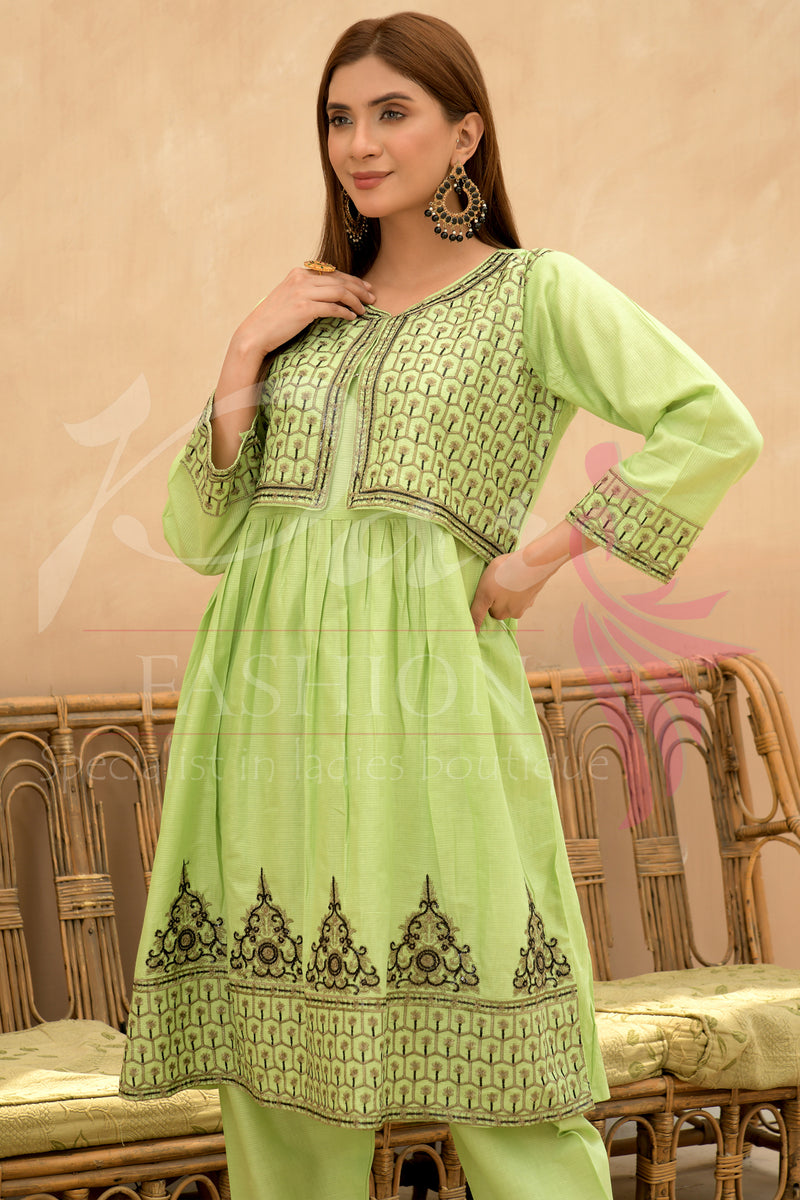 2PC Shirt Embroidered Frock