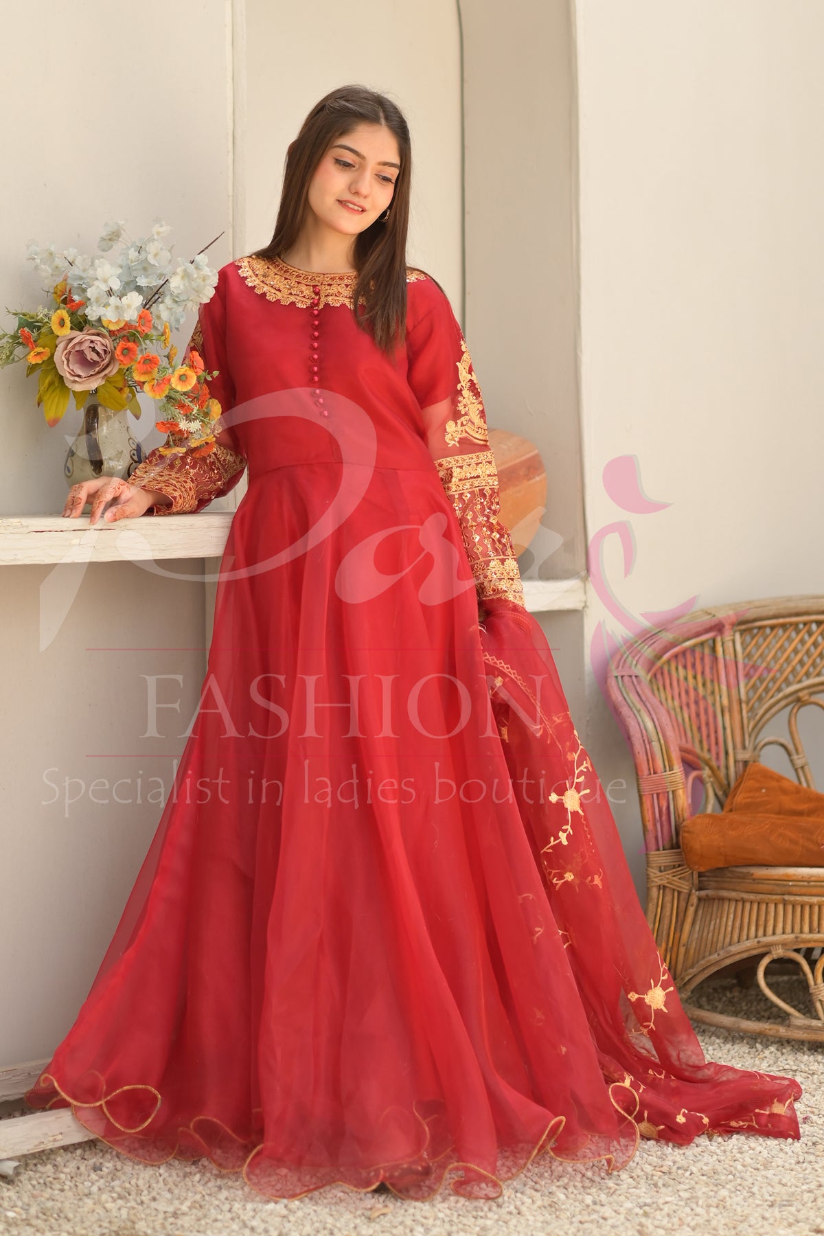3PC Embroidered Maxi