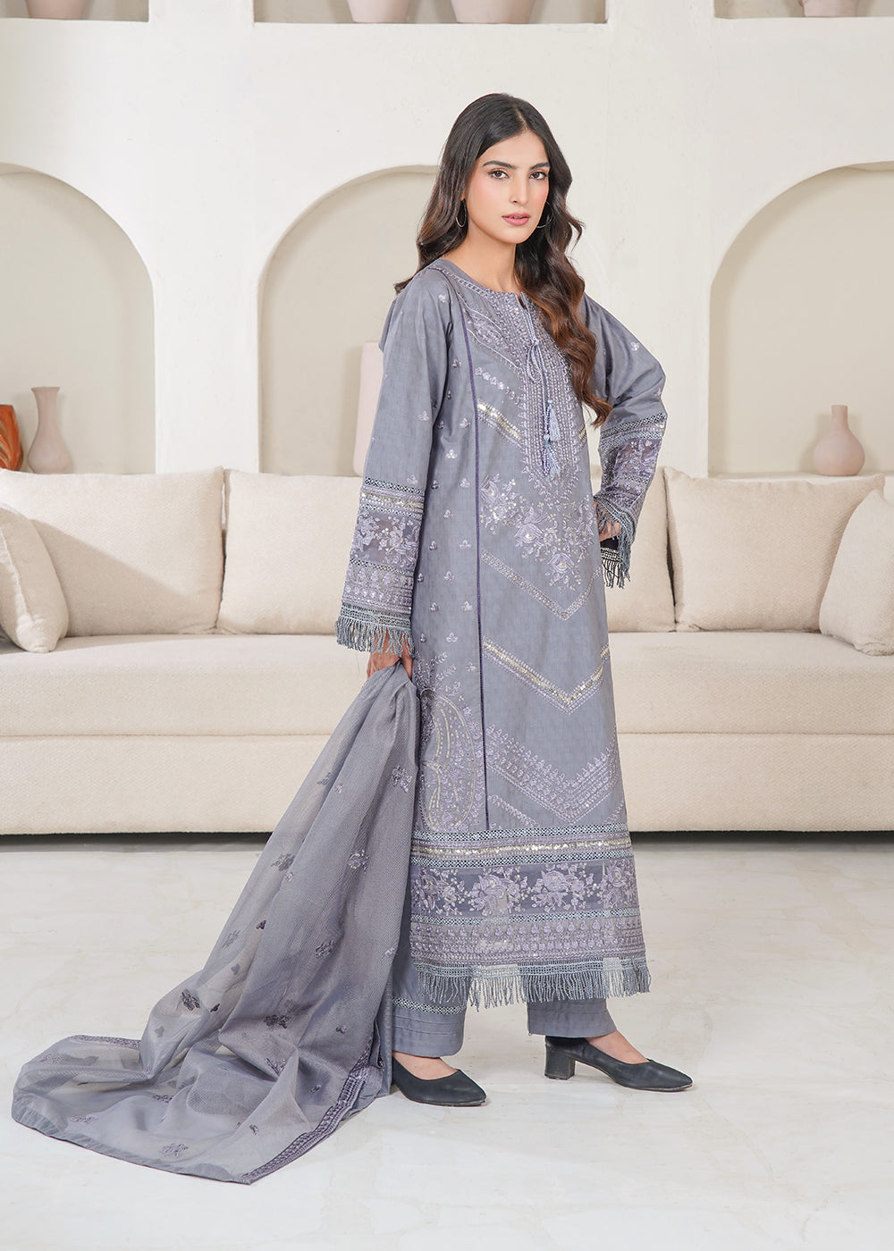 Silver Mist Embroidered 3pc