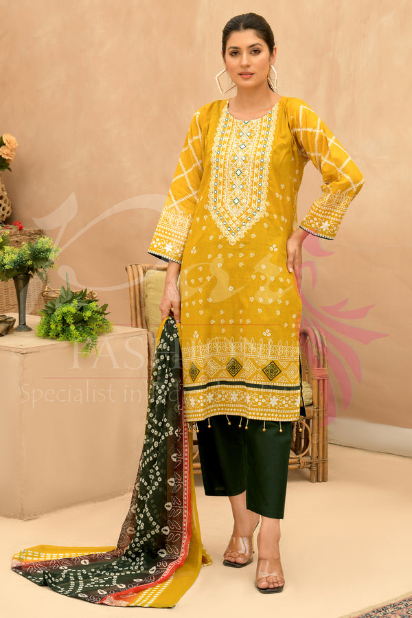 3PC Unstitched EMB Printed Lawn