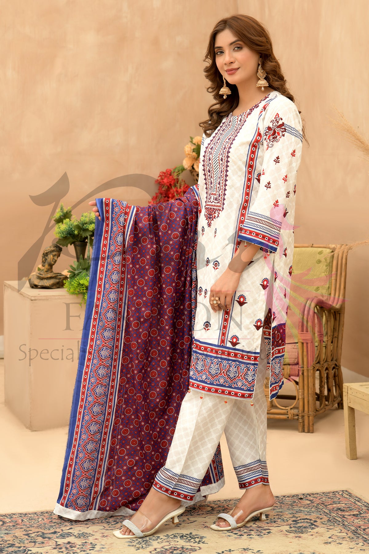 3PC Unstitched EMB Printed Lawn