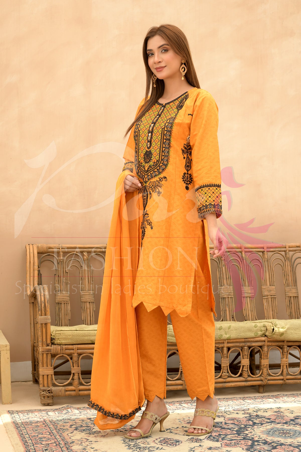 3PC Embroidered Maxi