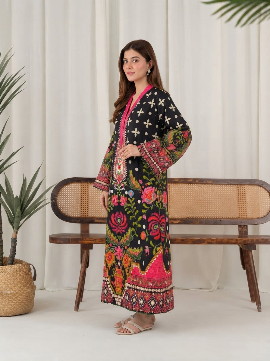 Black with Multicolour Print