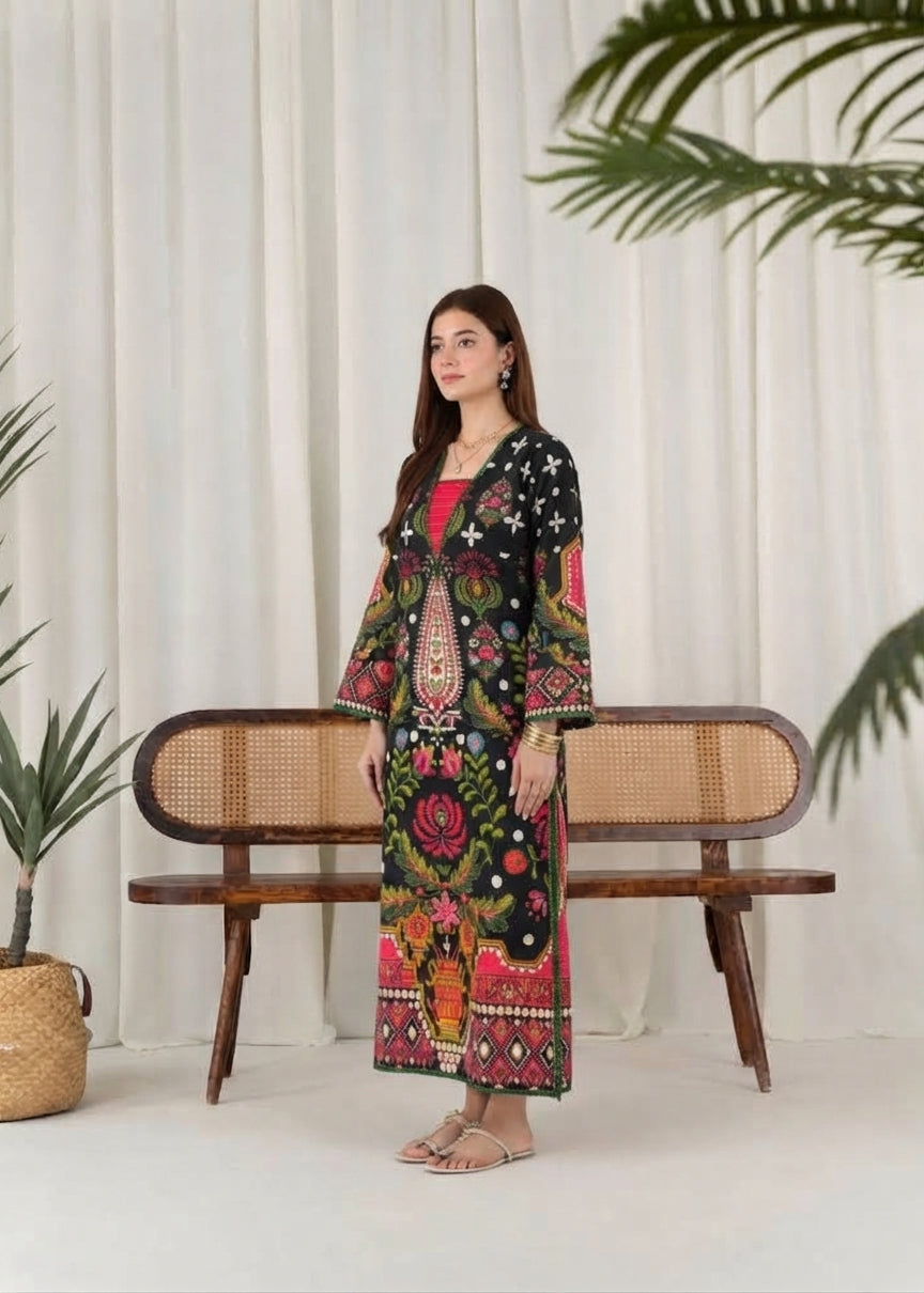 Black with Multicolour Print
