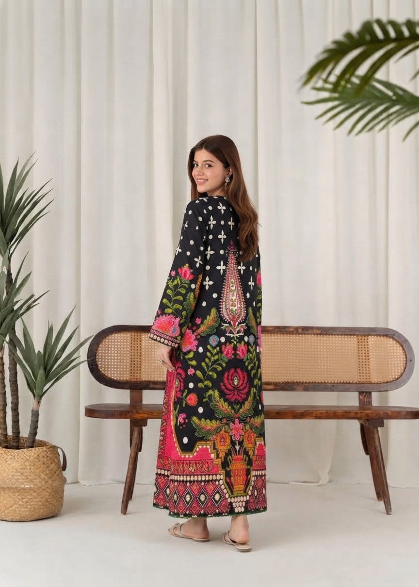 Black with Multicolour Print