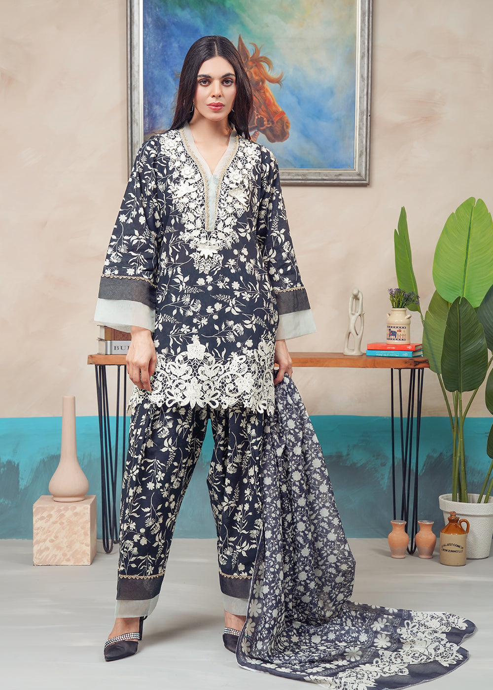 Midnight Ivory Farshi 3PC