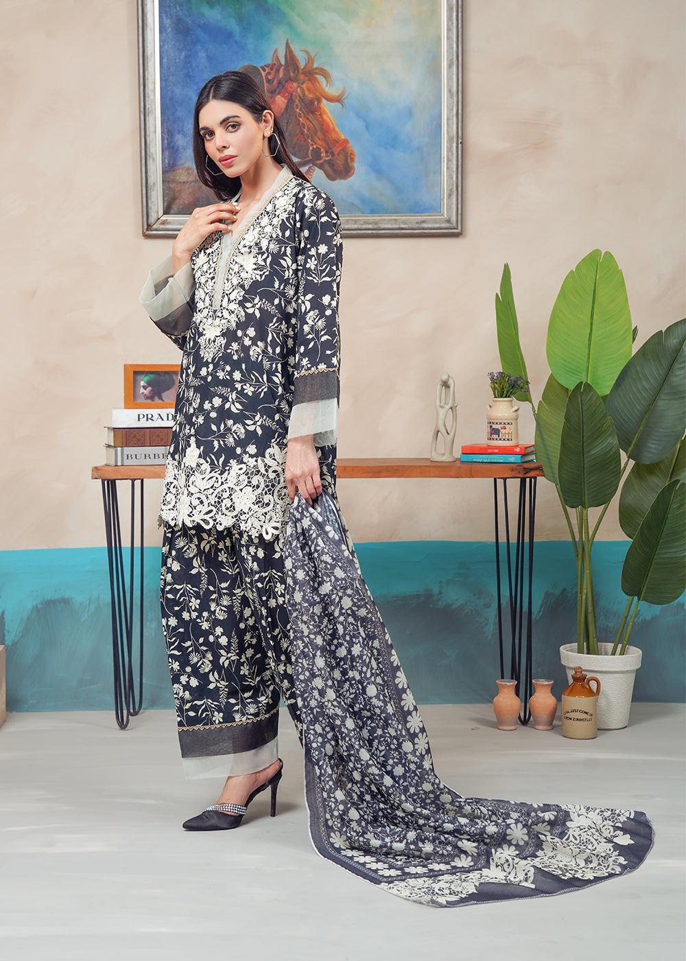 Midnight Ivory Farshi 3PC