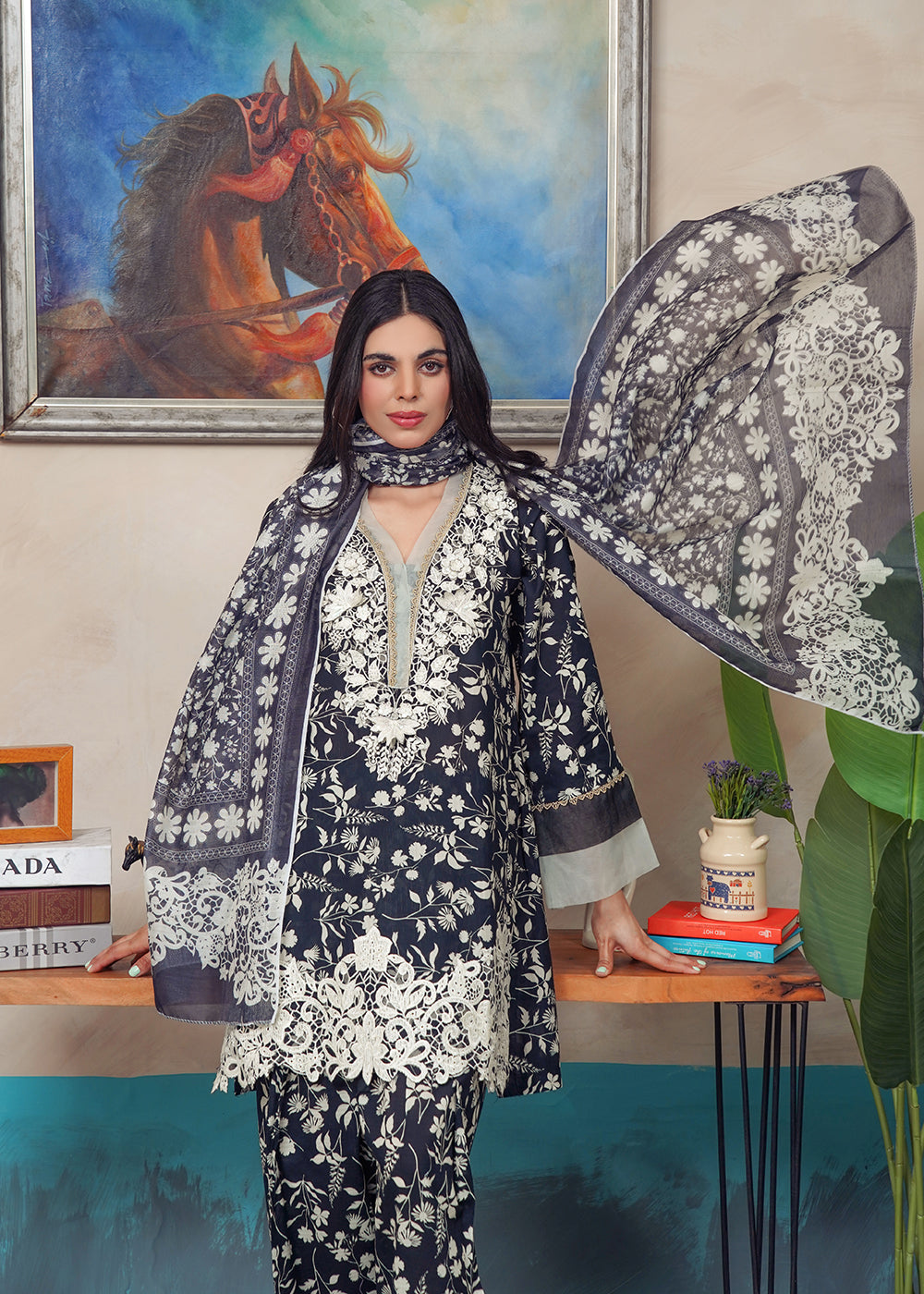 Midnight Ivory Farshi 3PC