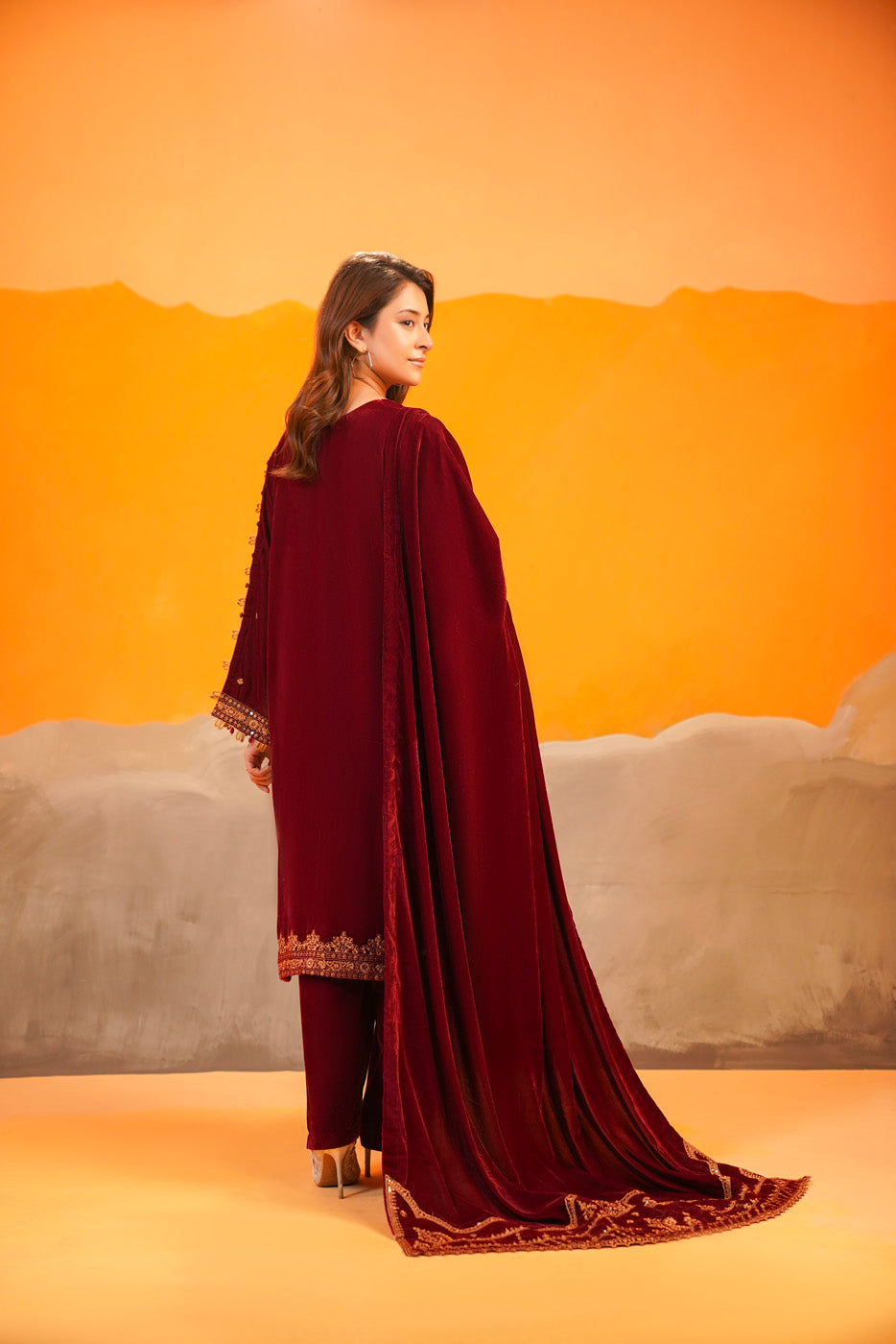 Maroon Velvet Embroidered Set