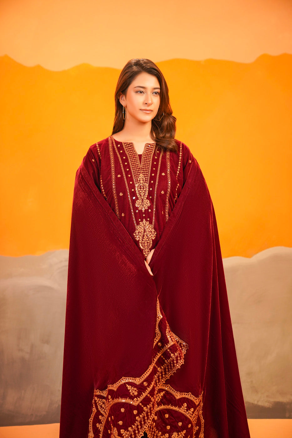 Maroon Velvet Embroidered Set