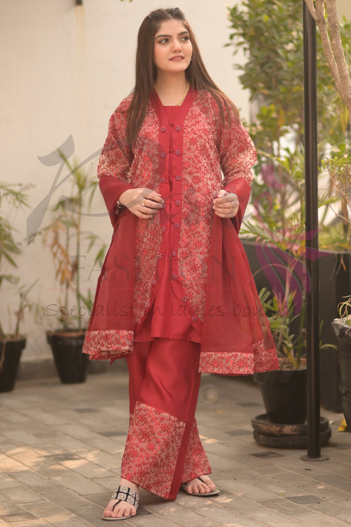 3PC Embroidered Organza Dress
