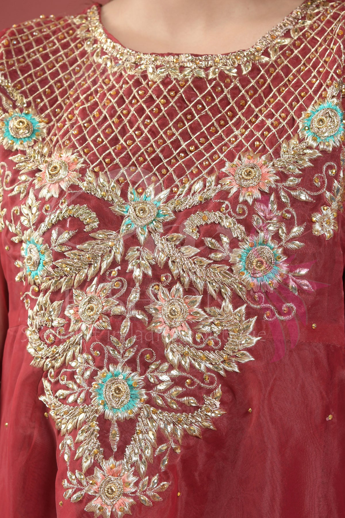 3PC  Embroidered Organza Frock