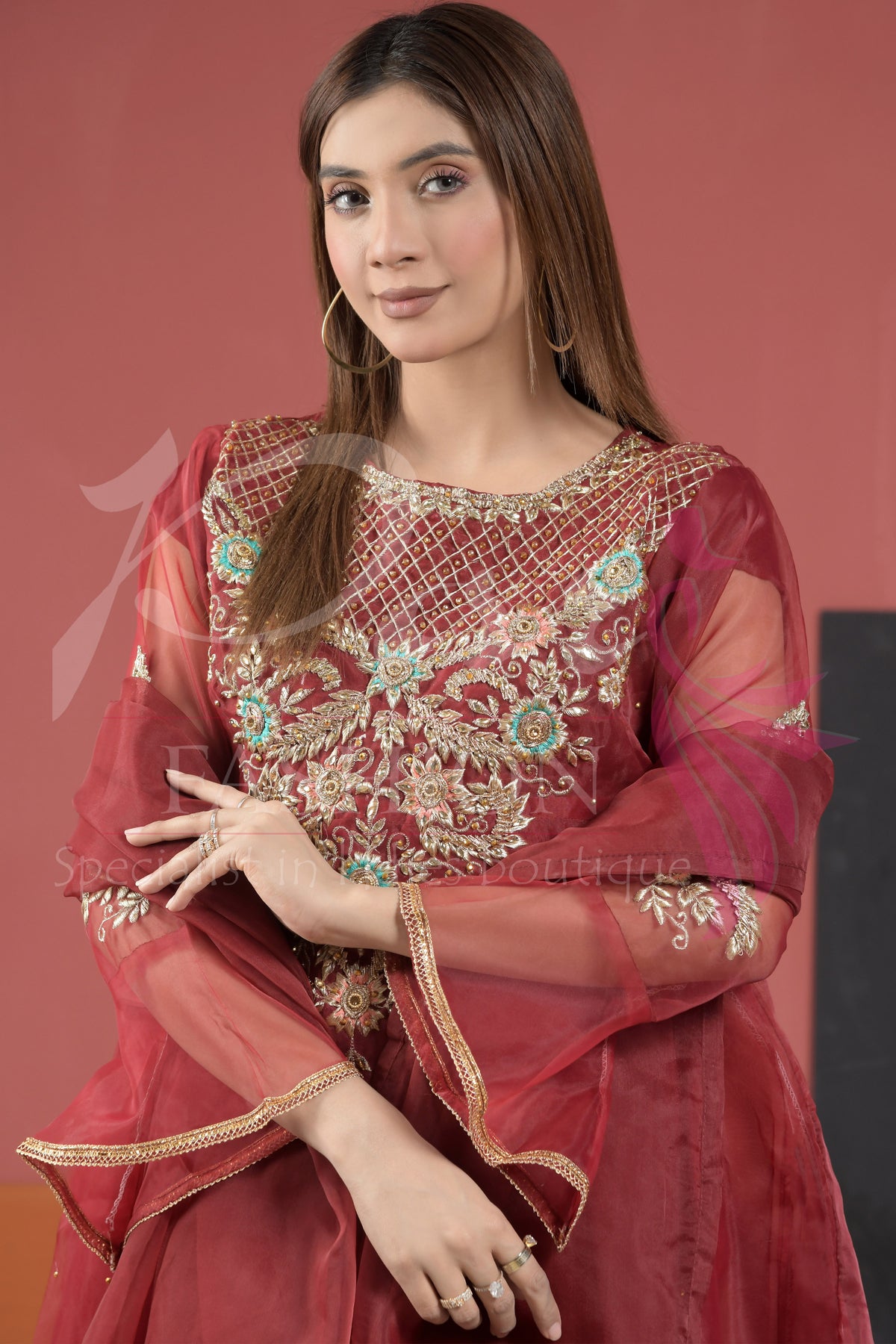 3PC  Embroidered Organza Frock