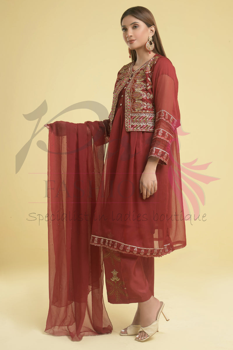 3PC Embroidered Chiffon Dress