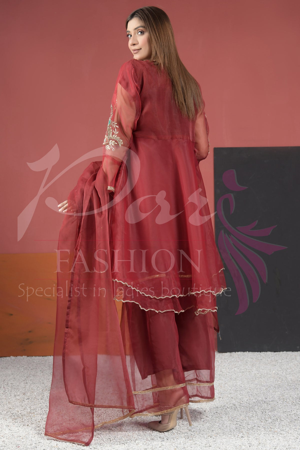 3PC  Embroidered Organza Frock