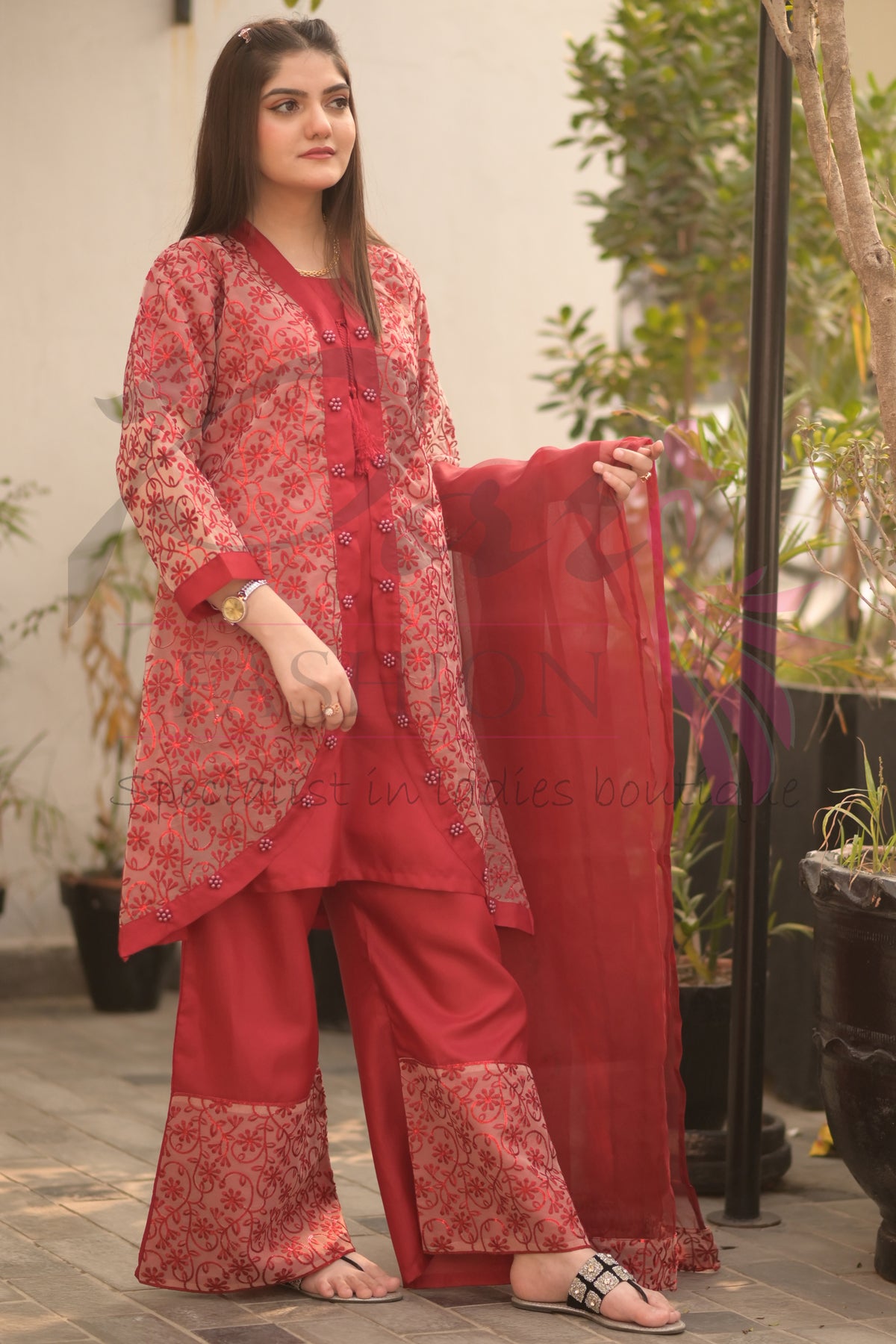 3PC Embroidered Organza Dress