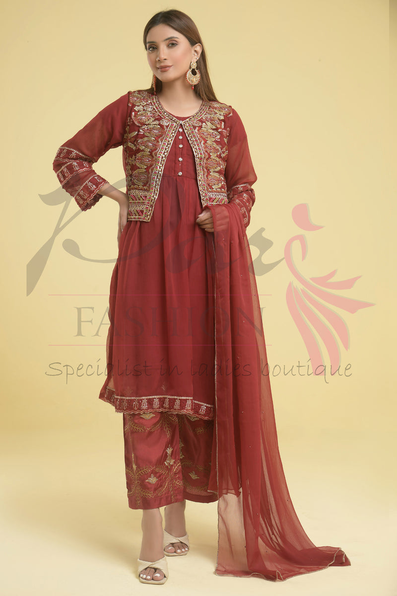 3PC Embroidered Chiffon Dress