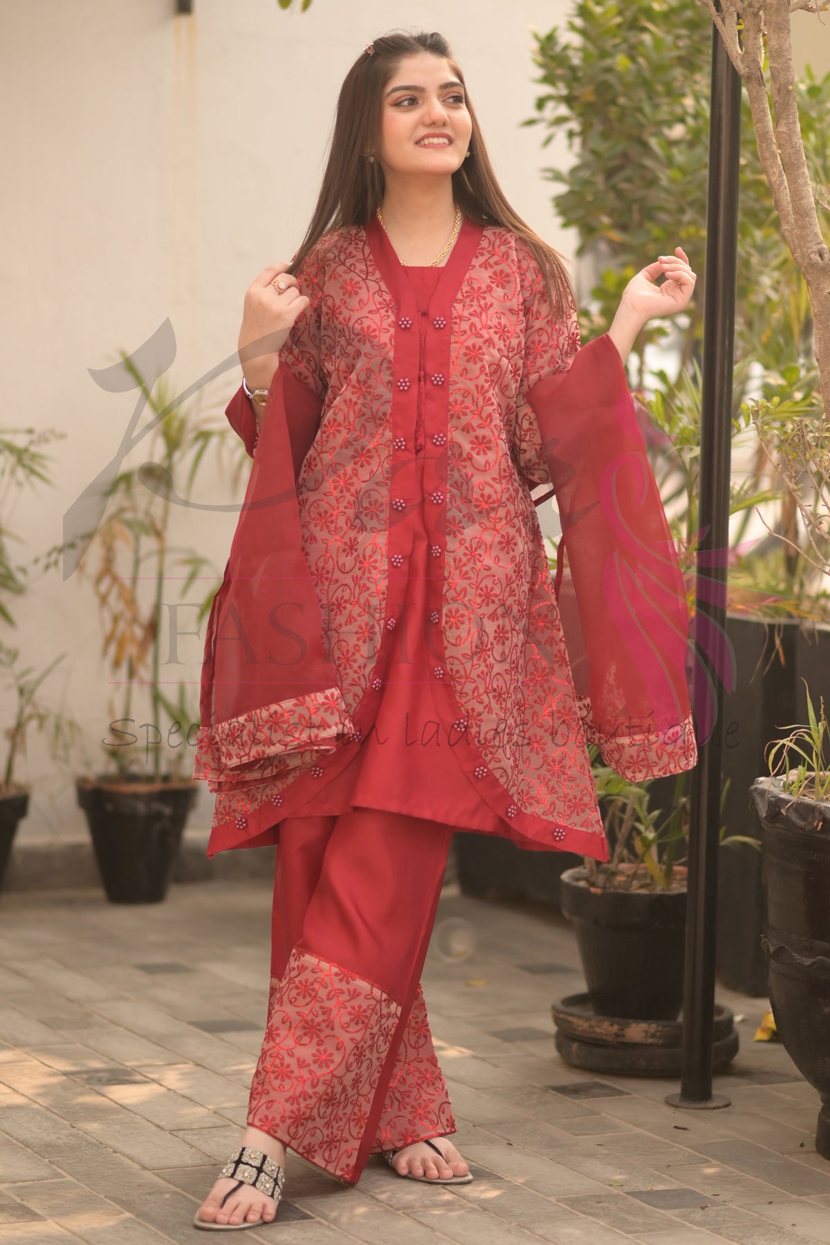 3PC Embroidered Organza Dress