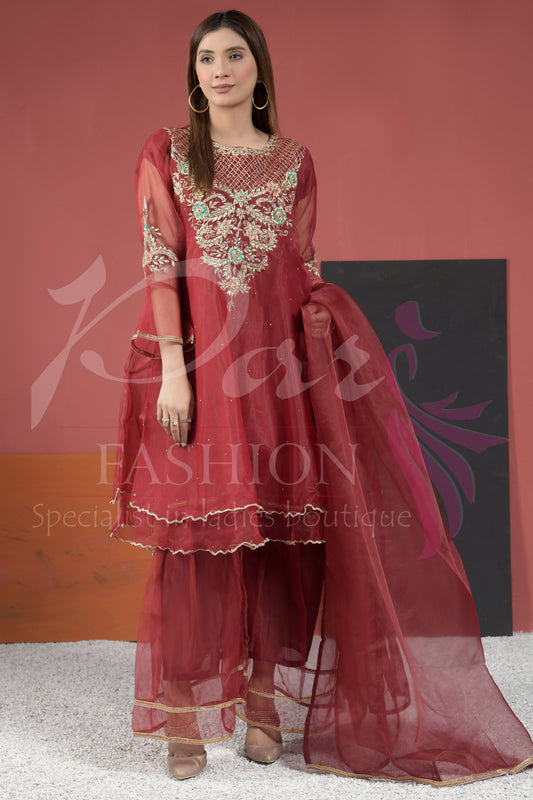 3PC  Embroidered Organza Frock