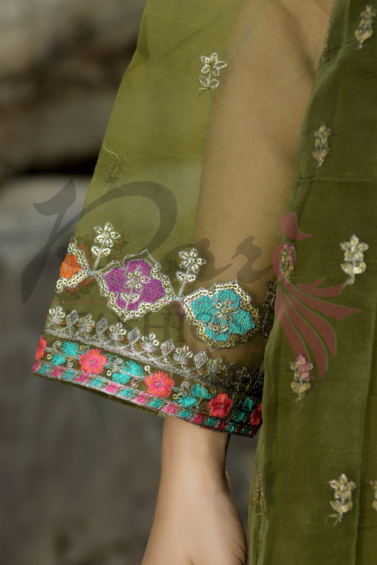 3PC Embroidered Maxi