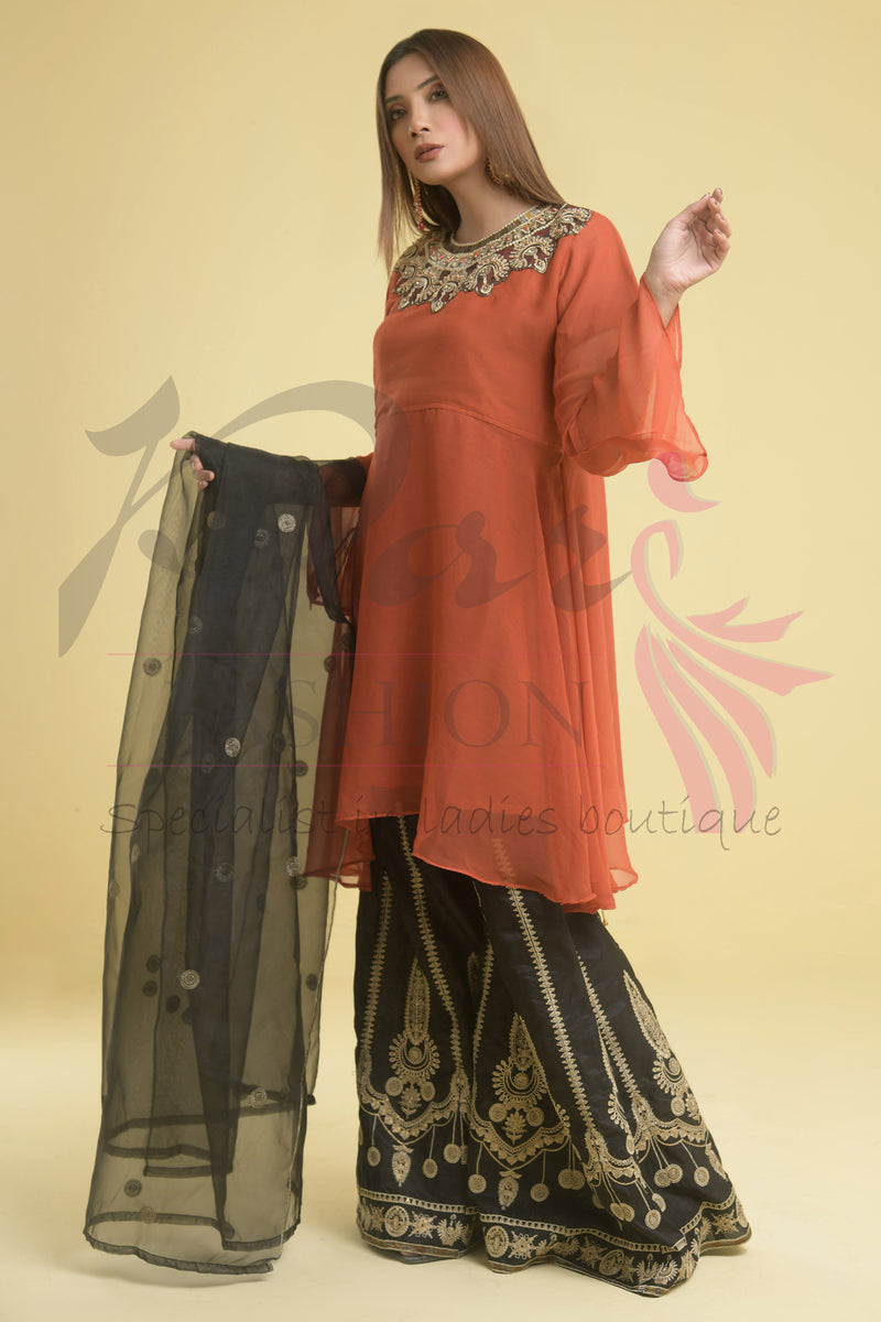 3PC Embroidered pure chiffon Dress