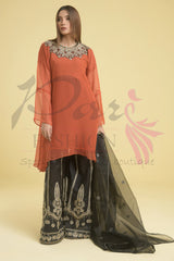 3PC Embroidered pure chiffon Dress