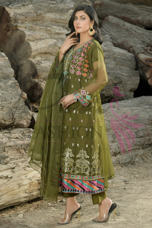 3PC Embroidered Maxi