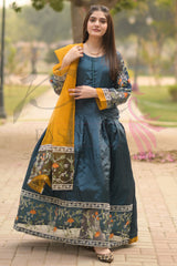 3PC Embroidered Silk Maxi