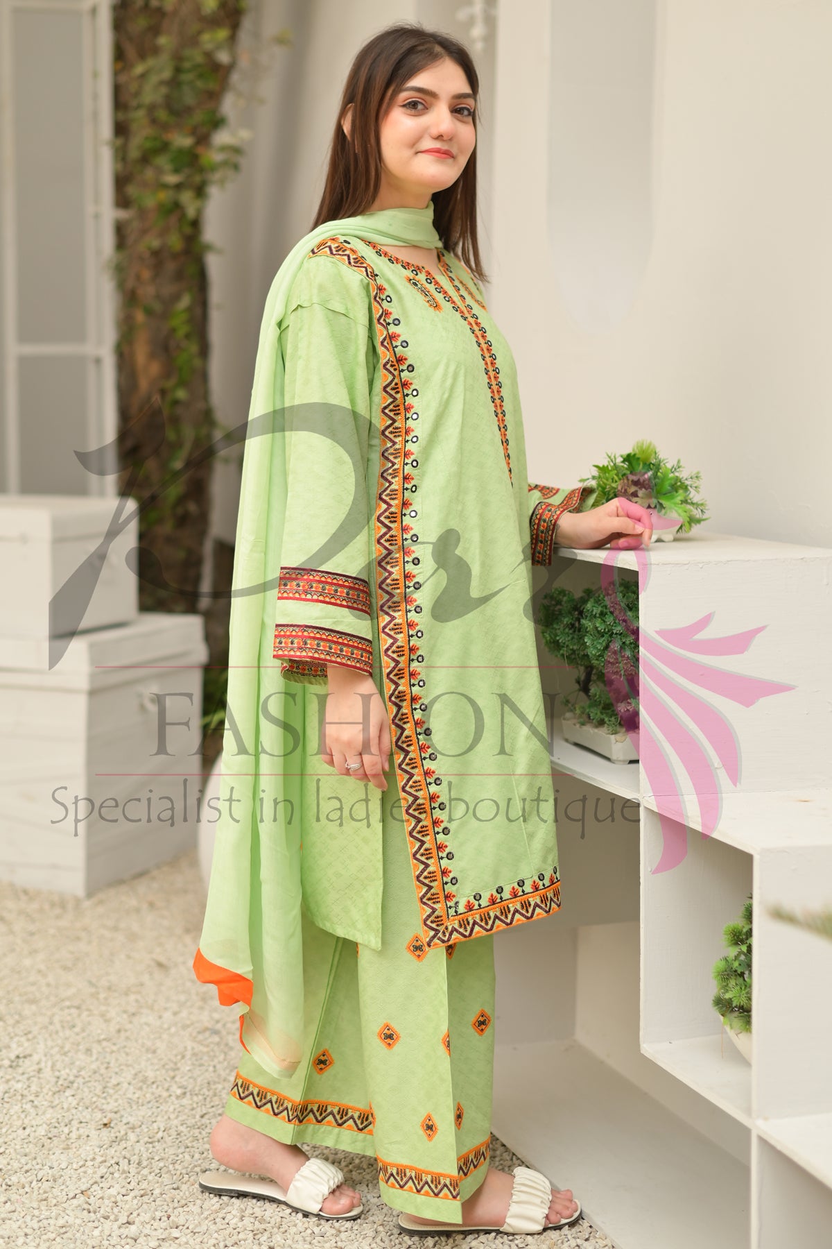 3PC Embroidered jacquard lawn Dress