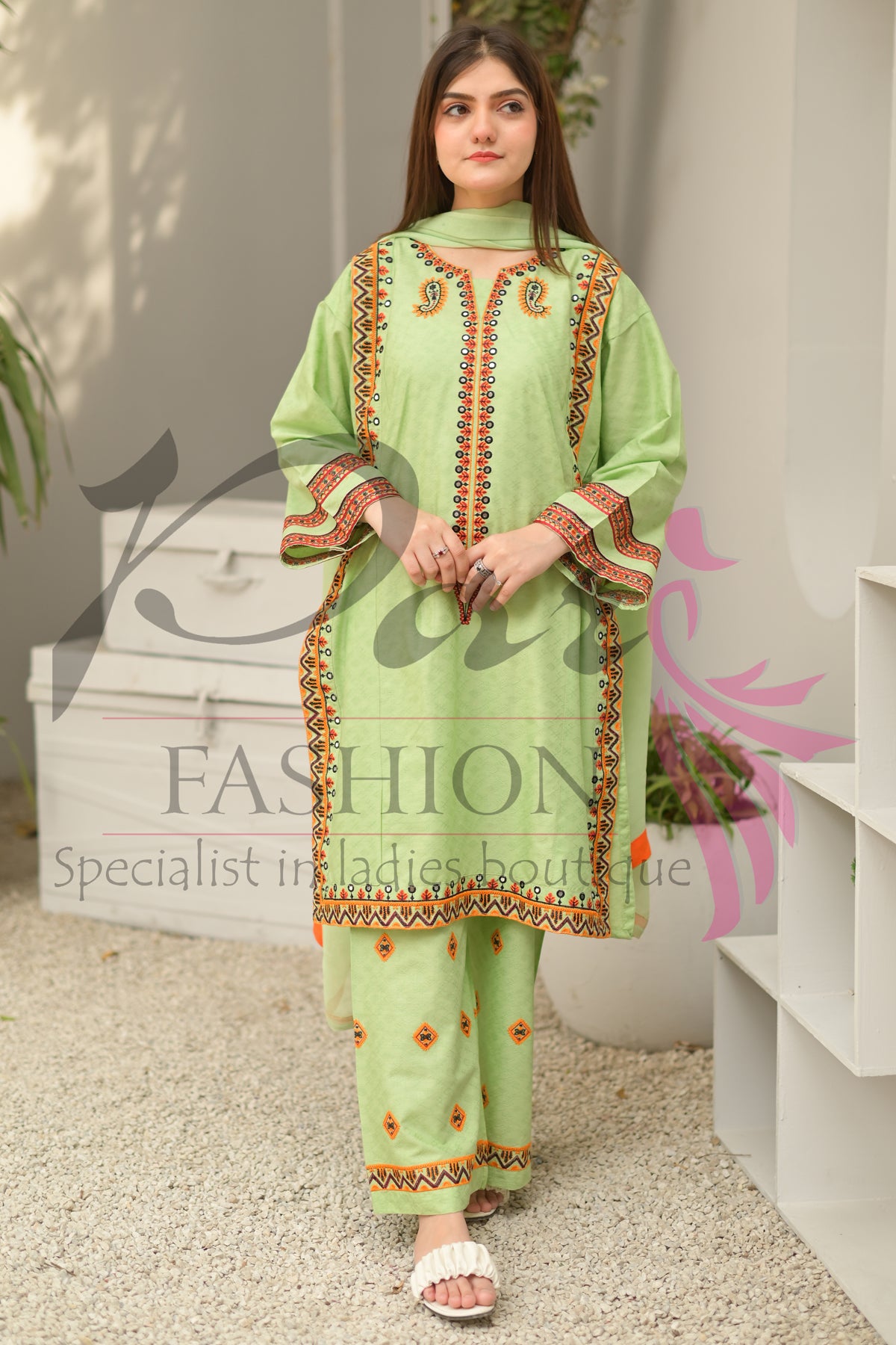 3PC Embroidered jacquard lawn Dress