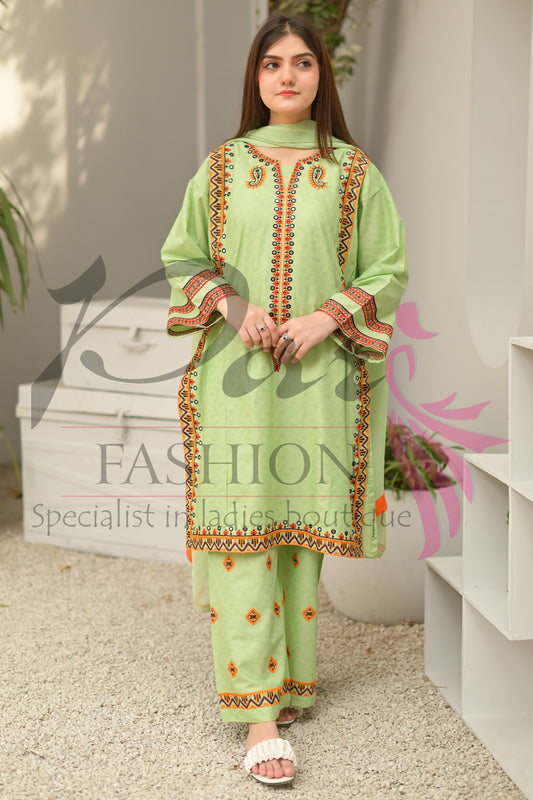 3PC Embroidered jacquard lawn Dress