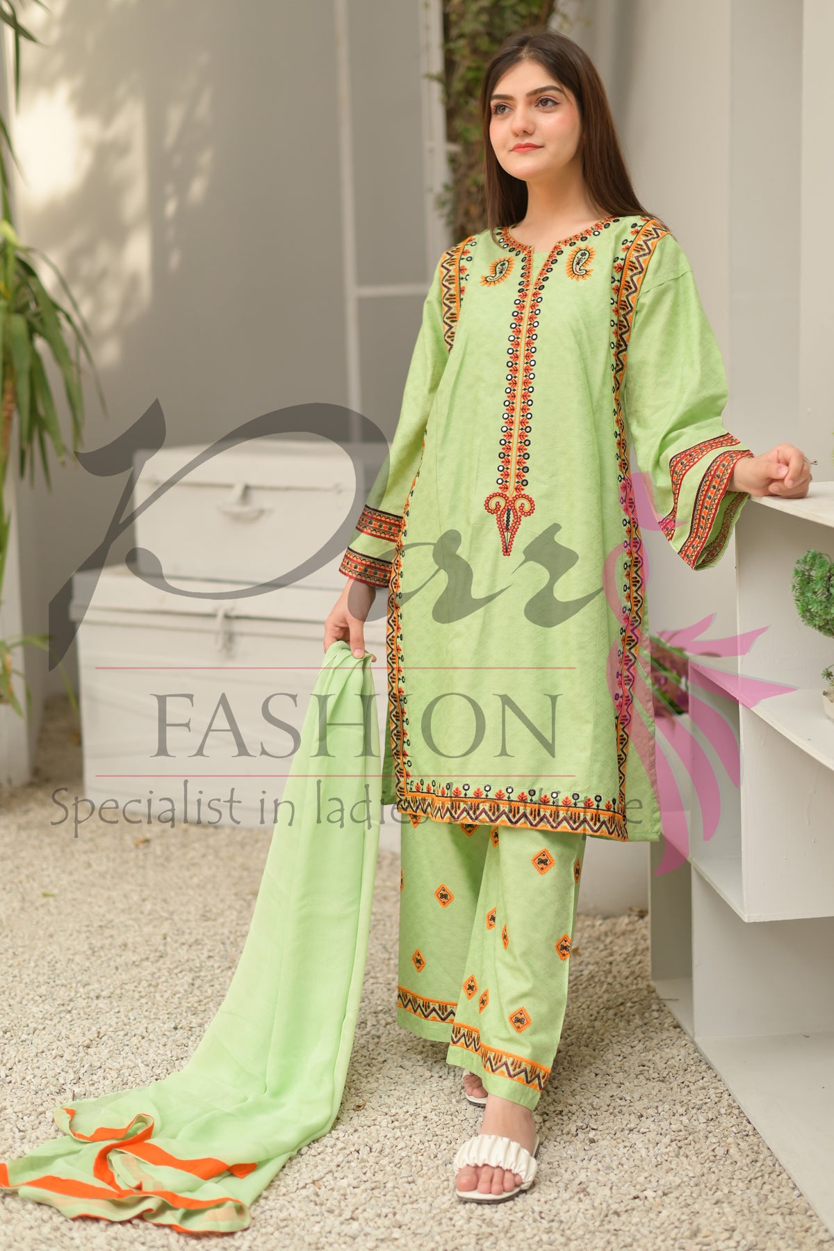 3PC Embroidered jacquard lawn Dress