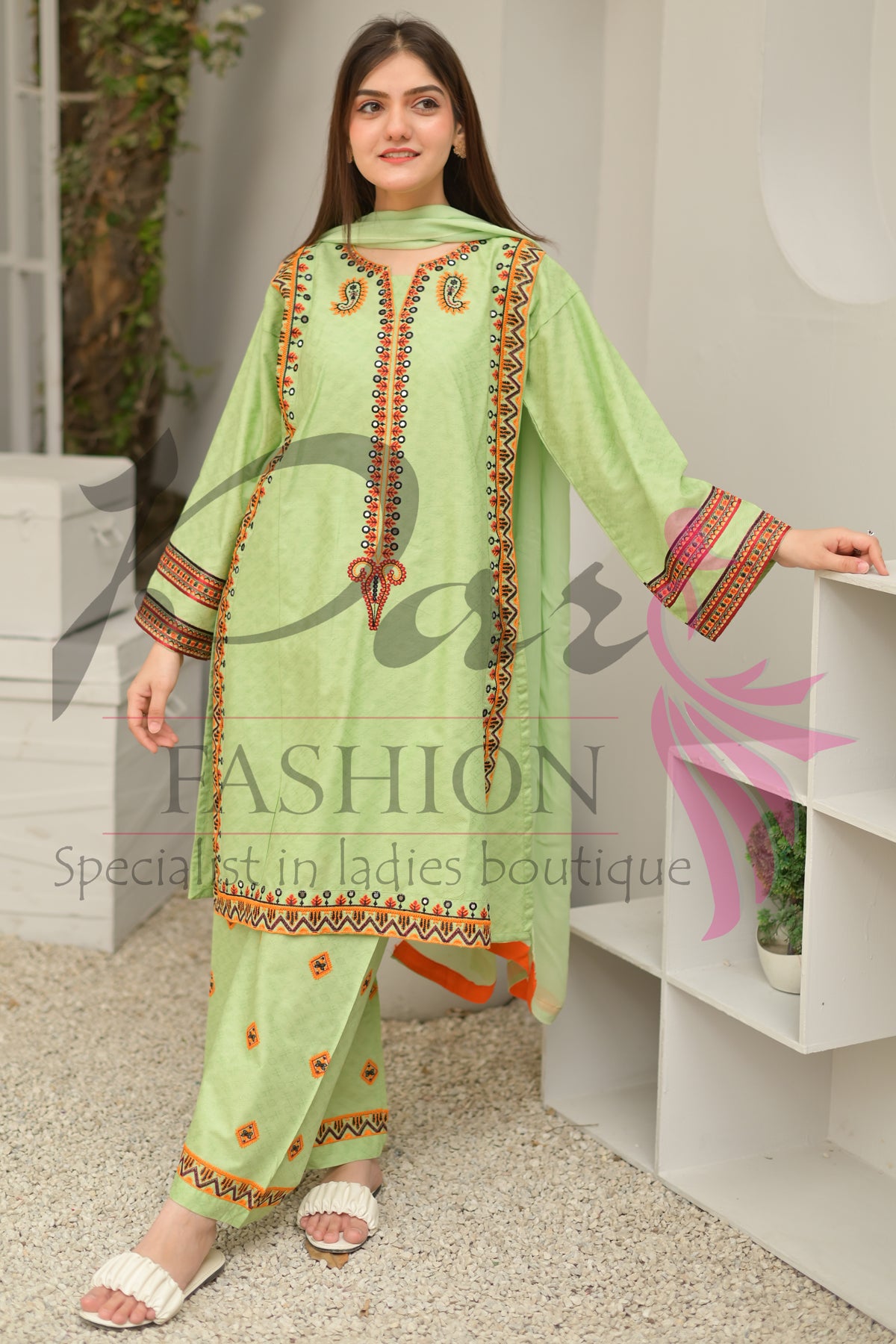3PC Embroidered jacquard lawn Dress