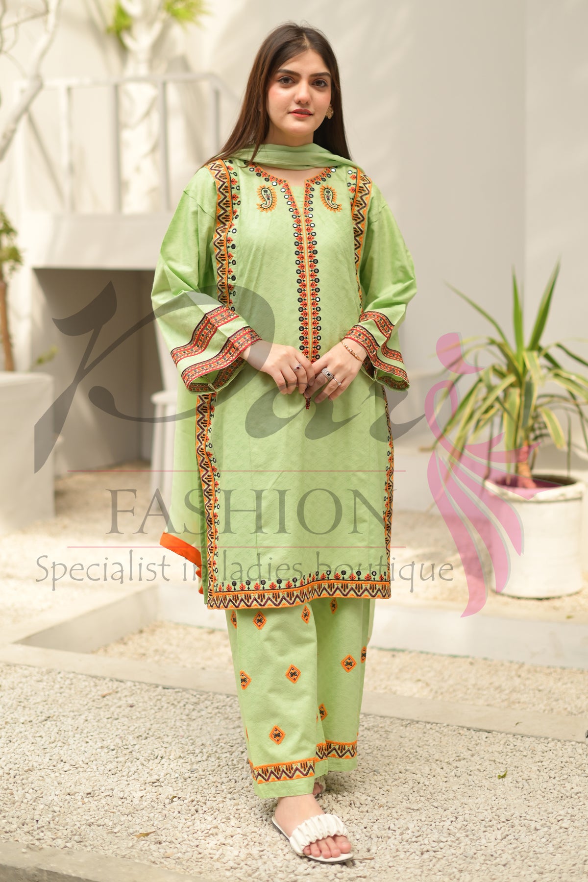 3PC Embroidered jacquard lawn Dress