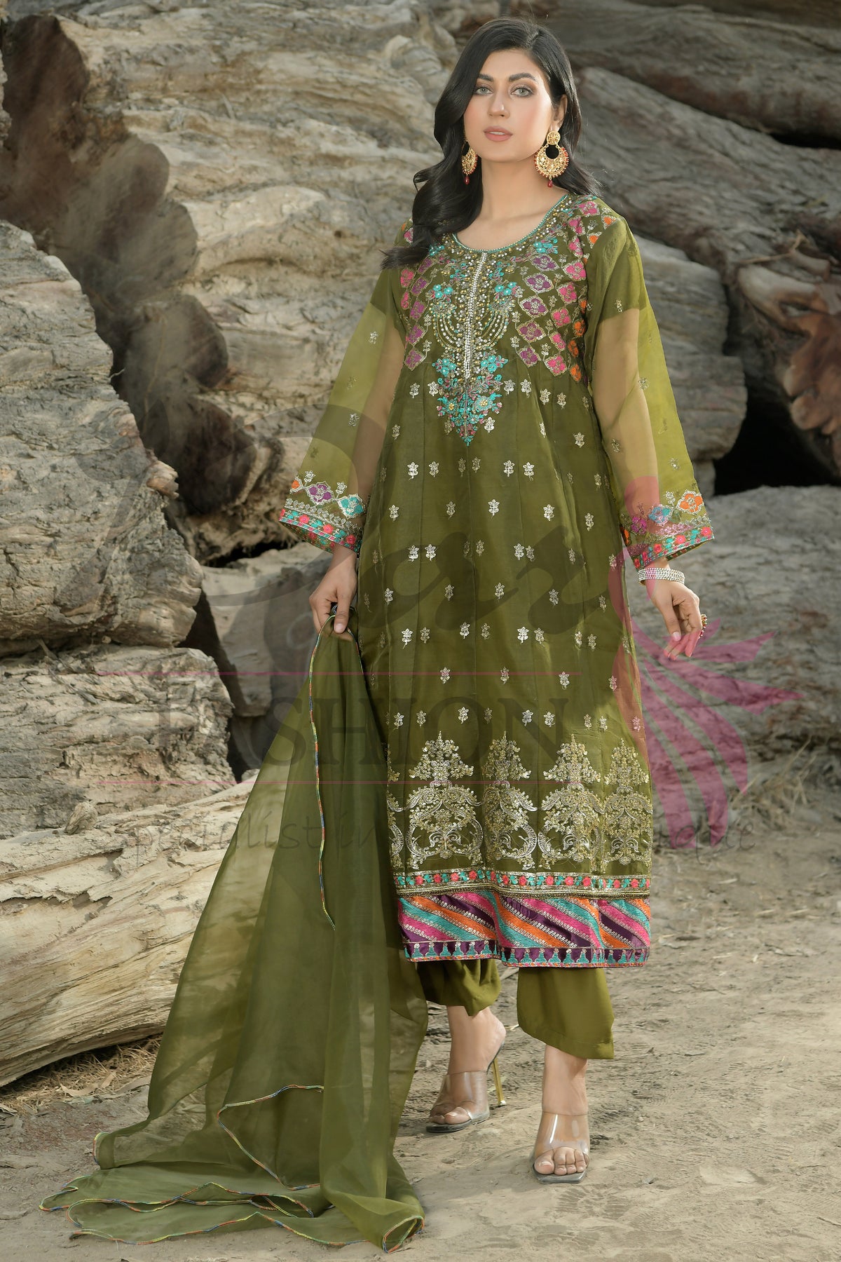3PC Embroidered Maxi