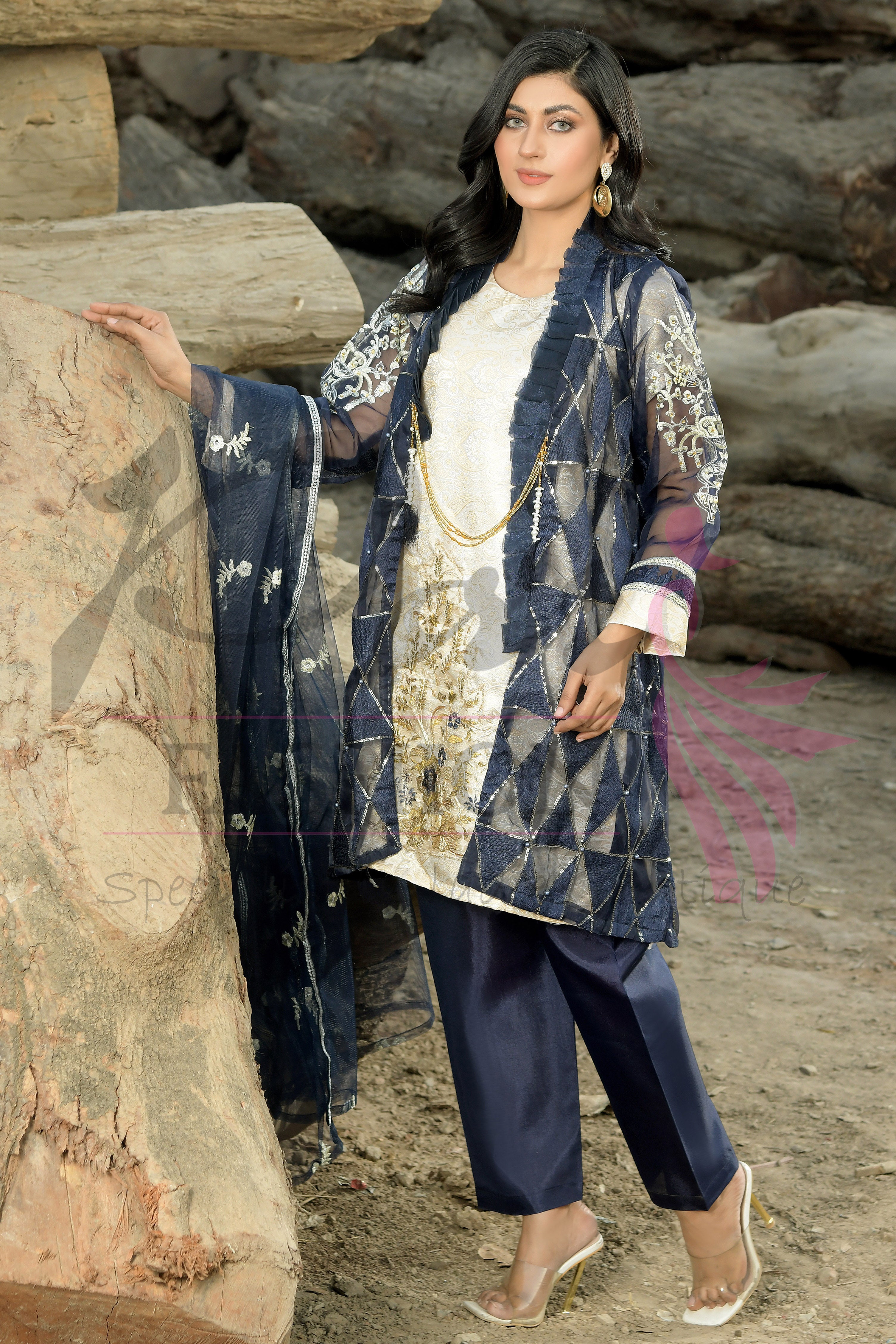 3PC Gown Embroidered