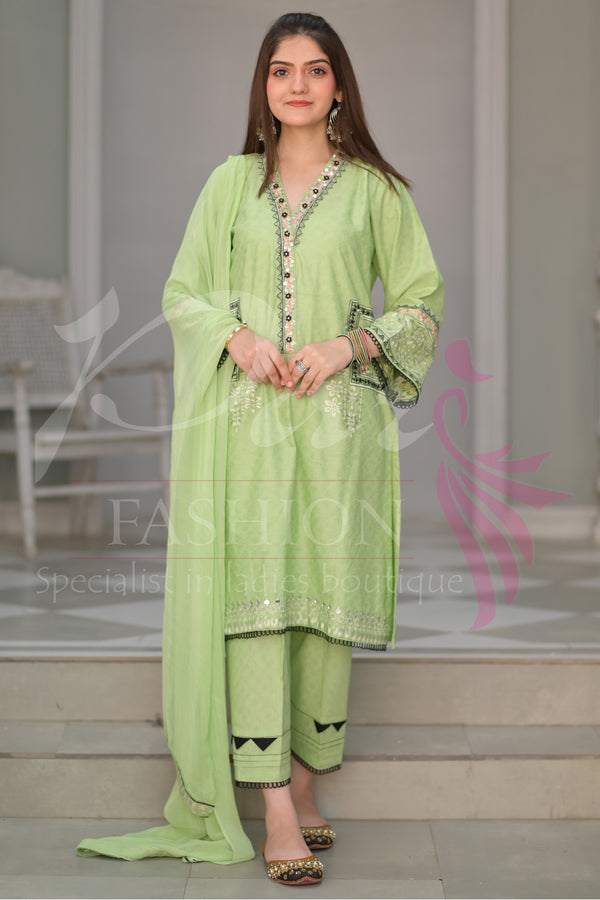 3PC EMB Jacquard Lawn Dress