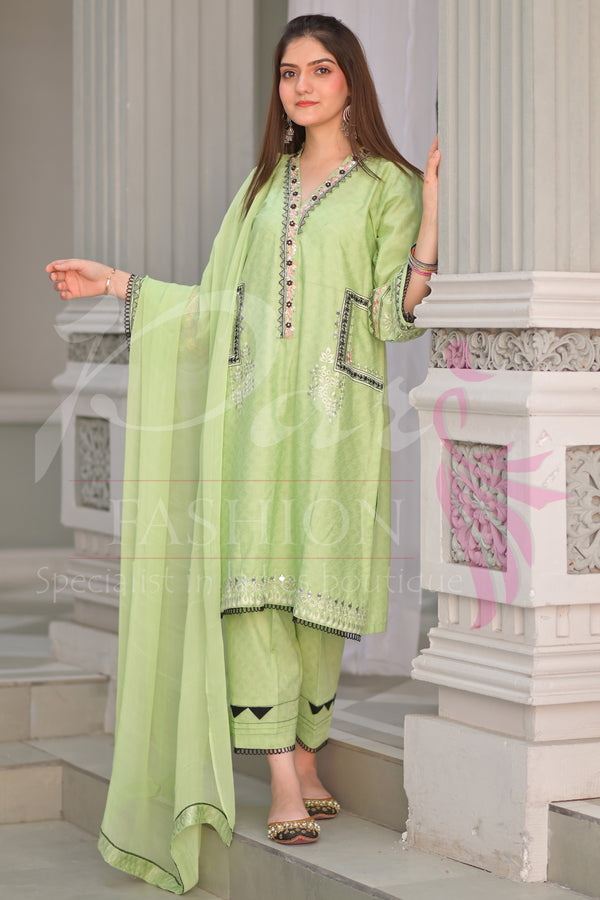 3PC EMB Jacquard Lawn Dress