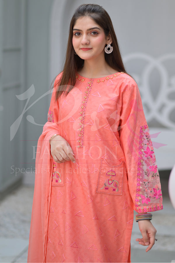 3PC EMB Jacquard Lawn Dress